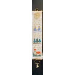 Lille juleklokkestreng 4 forskellige motiver  i creme hr 12 trde 6 sting pr. cm