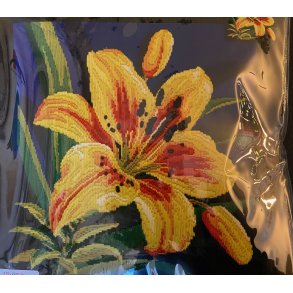 Longstitch pude - flere varianter - fortrykt monostramaj 5,4 sting/cm og uldgarn