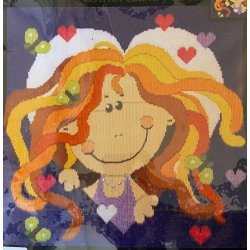 Longstitch pude - flere varianter - fortrykt monostramaj 5,4 sting/cm og uldgarn