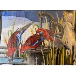 Longstitch pude - flere varianter - fortrykt monostramaj 5,4 sting/cm og uldgarn