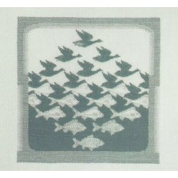 Fugle og Fisk pude - aida/hr og DMC bomuldsgarn