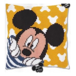 Disney Mickey Mouse pude - fortrykt stramaj 2 sting/cm og akrylgarn