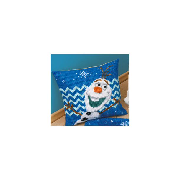 Disney Olaf fra Frost pude - fortrykt stramaj 2 sting/cm og akrylgarn