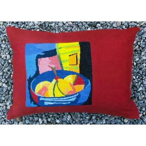 Kunst Frugtkurv pude - aida 6 sting/cm og bomuldsgarn