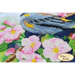 Fugl p en abrikosgren - Perlebroderi