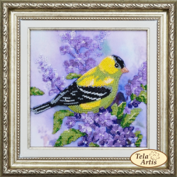 Fugl p en syrengren - Perlebroderi