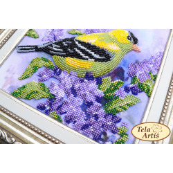 Fugl p en syrengren - Perlebroderi