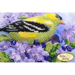 Fugl p en syrengren - Perlebroderi