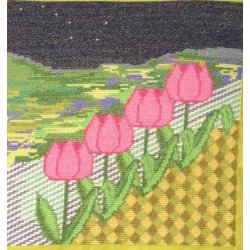 Tulipaner frdigmonteret pude - aida 5,4 sting/cm og DMC moulinegarn
