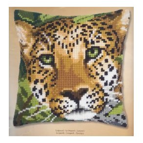 Leopard pude - fortrykt stramaj 2 sting/cm og akrylgarn