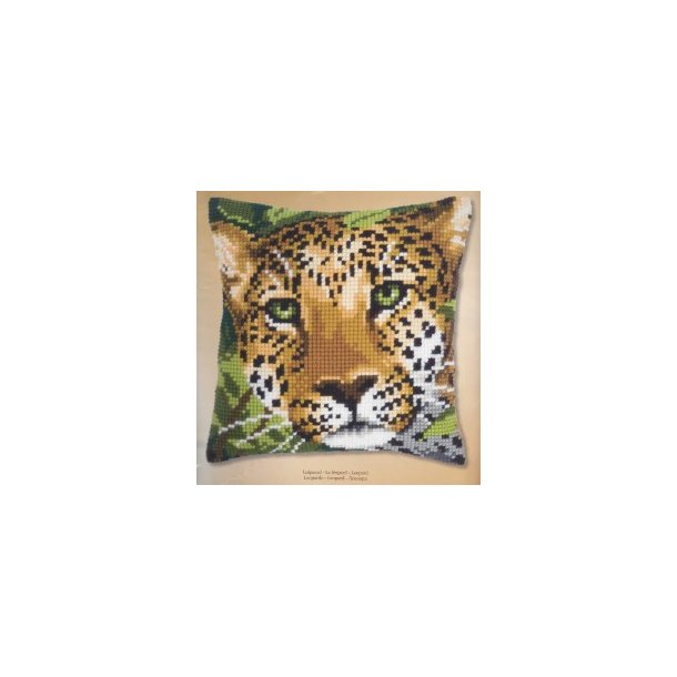 Leopard pude - fortrykt stramaj 2 sting/cm og akrylgarn
